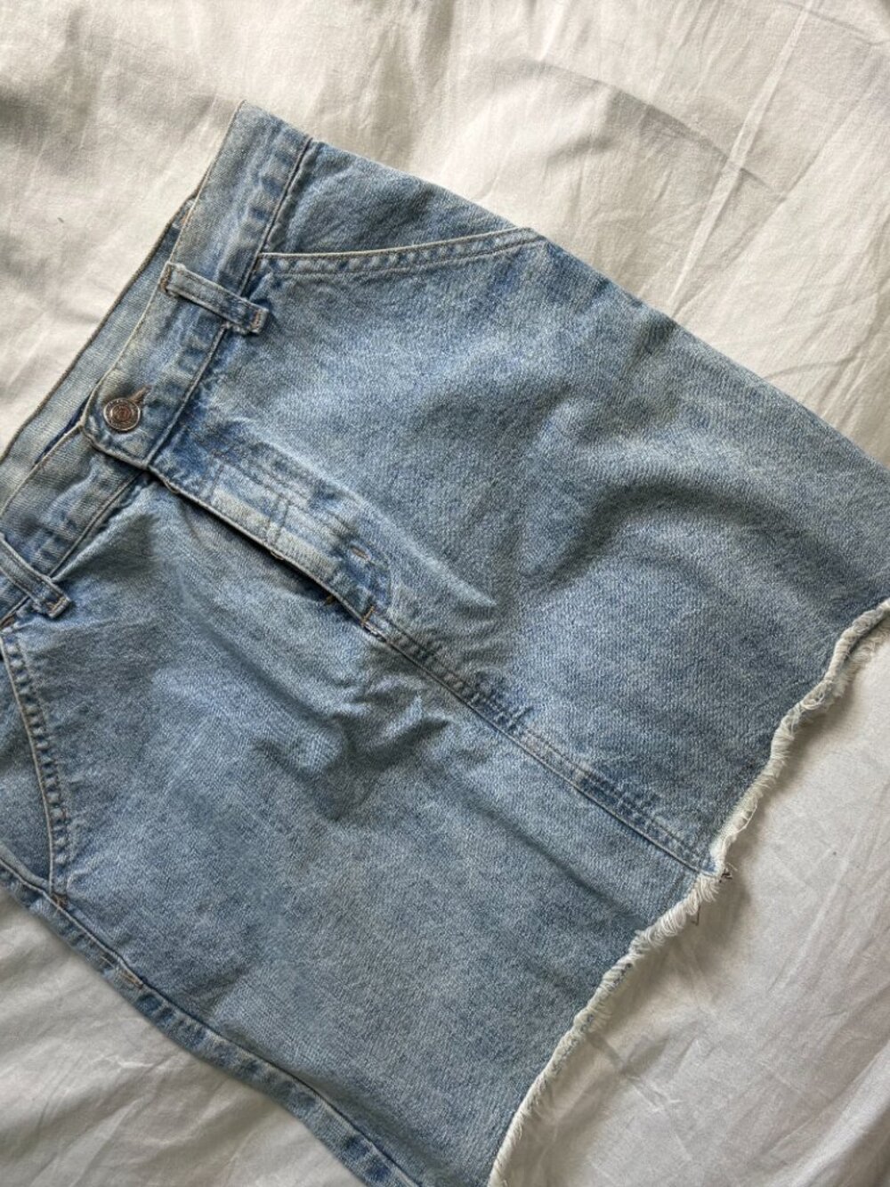 Vintage Light Wash Denim Mini Skirt Frayed Hem 26